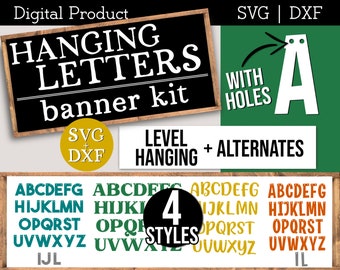 Hanging Alphabet Banner SVG, Letters for Banner SVG, DIY Banner with Letters, Letter Bunting A-Z File, Make Your Own Banner, Banner Cut File