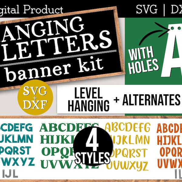 Hanging Alphabet Banner SVG, Letters for Banner SVG, DIY Banner with Letters, Letter Bunting A-Z File, Make Your Own Banner, Banner Cut File