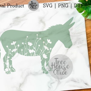Floraler Esel SVG PNG jpeg, Floral Animal svg, Esel mit Wildblumen, Esel Silhouette mit Blumen Clipart, Wildflower Esel png