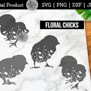 Floral Baby Chick SVG, DXF PNG jpeg, Floral Peep Chick Cut File, Baby Chick Silhouette svg, Chick with Wildflowers, Spring Farm Animal svg