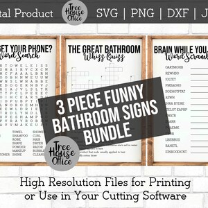 Funny Bathroom Sign Bundle SVG, JPEG, PNG, Dxf, Forget Forgot Your Phone, Crossword Word Search, Funny Bathroom Prints, Farmhouse Bathroom