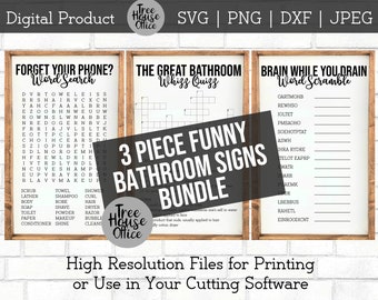 Funny Bathroom Sign Bundle SVG, JPEG, PNG, Dxf, Forget Forgot Your Phone, Crossword Word Search, Funny Bathroom Prints, Farmhouse Bathroom
