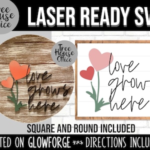 Valentine Glowforge SVG, Liebe wächst hier Valentinstag 3D Laserdrucker geschnitten Datei, Herzen Blumen Glow Forge CNC geschichteten Holzschneider Graveur