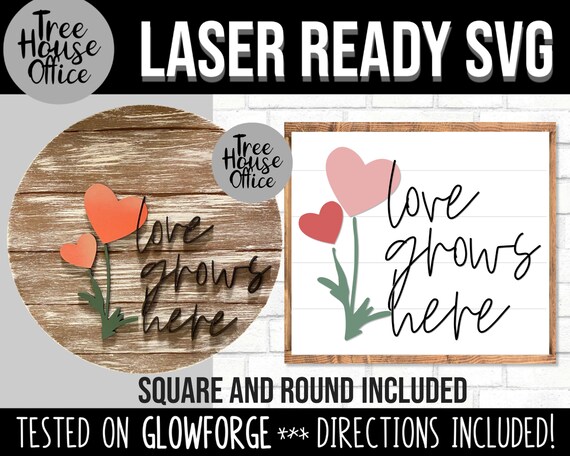 Valentine Glowforge SVG, Love Grows Here Valentine's 3D Laser Printer Cut File, Hearts Flowers Glow Forge CNC Layered Wood Cutter Engraver