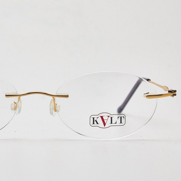 Vintage Y2K Rimless Glasses KALT KV13 oval eyeglasses golden oval frame/golden frame/oval glasses/vintage eye glasses/Y2K eyeglasses