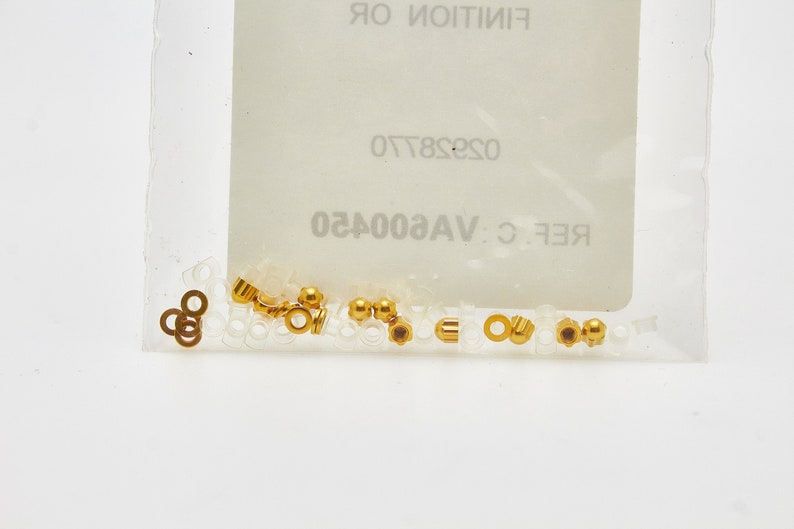 May include: A small plastic bag containing a variety of gold-colored metal parts. The bag is labeled with the text 'REF:C:VA3004520 02987770 FINITION OR'.