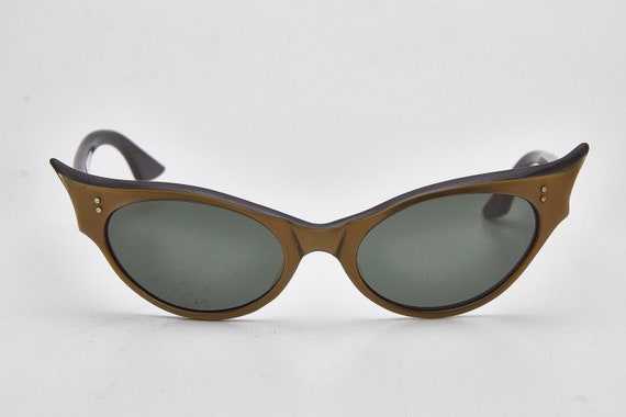 Vintage Sunglasses 1960s Retro Gold/Black cat eye… - image 1
