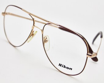 80s Vintage Men's Glasses Aviator NIKON NK5401 0091 Gold