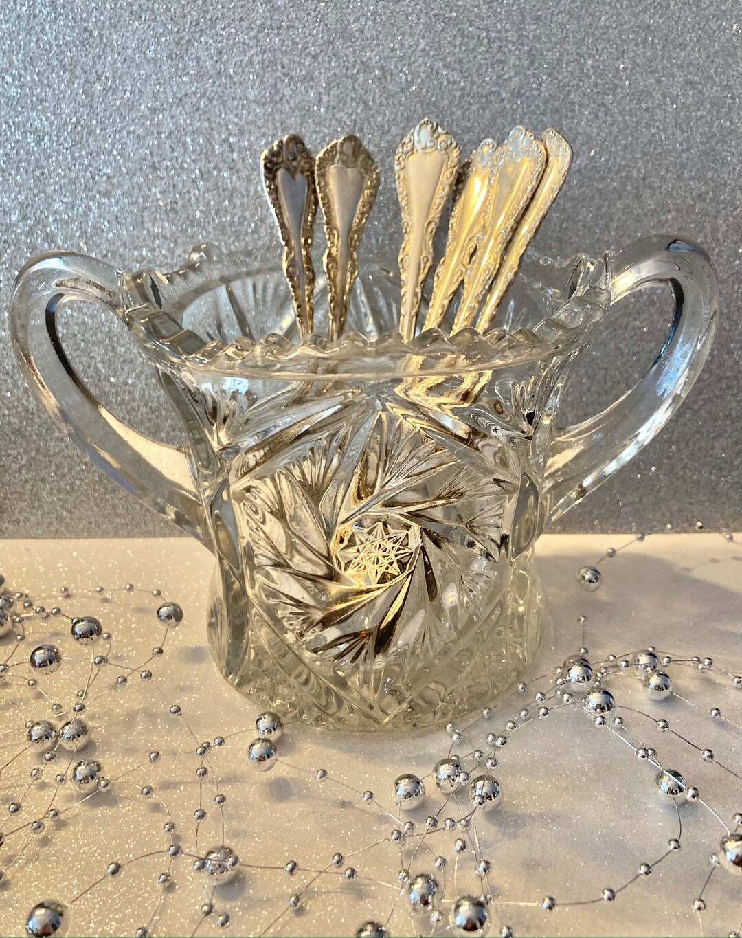 Vintage American Cut Two Handled Glass Vase Etsy