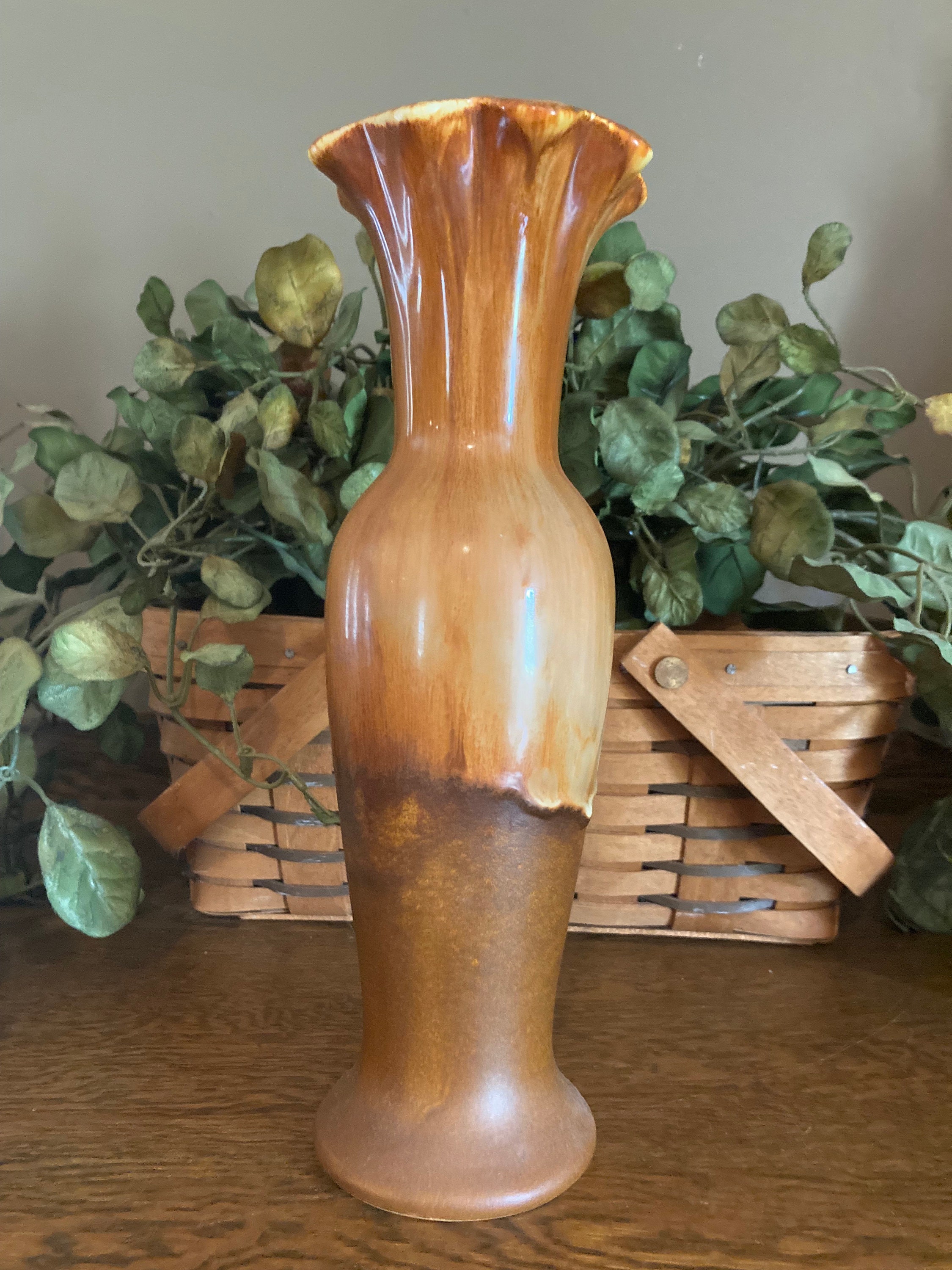 MCM Vintage Royal Haeger Pottery Flower Vase Brown Gloss Drip Etsy Canada