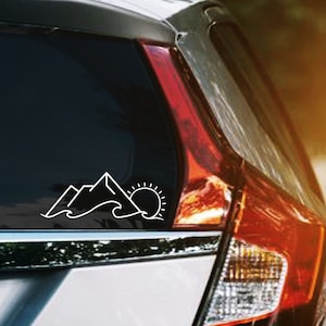 Mountains Wave Sun Vinyl Decal, Mountain Car Window Sticker, Adventure Hike Swim, Beach Sun Decals