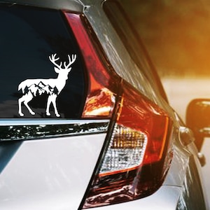 Deer With Mountains & Trees Vinyl Decal, Nature Outdoor Lover Car ...