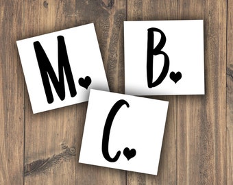 Single Letter Heart Monogram Vinyl Decal, Custom Name Car Window Sticker, Name Abbreviation Stickers, Peronalized Heart Letter Decal