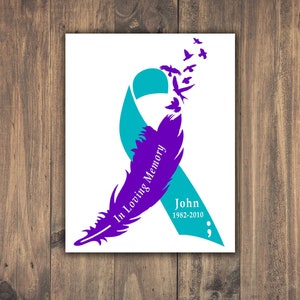 Semicolon Suicide Loss Decal, Suicide Awareness Feather Ribbon Vinyl Sticker, Personalized First Name and Years, Memorial Sticker for Car