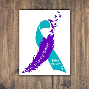 Semicolon Suicide Loss Decal, Suicide Awareness Feather Ribbon Vinyl Sticker, Personalized First Name and Years, Memorial Sticker for Car