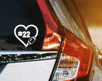 Football Heart Vinyl Decal, Custom Football Player Number Decal, Football Team Numbers Car Window Sticker, Football Mom Gift