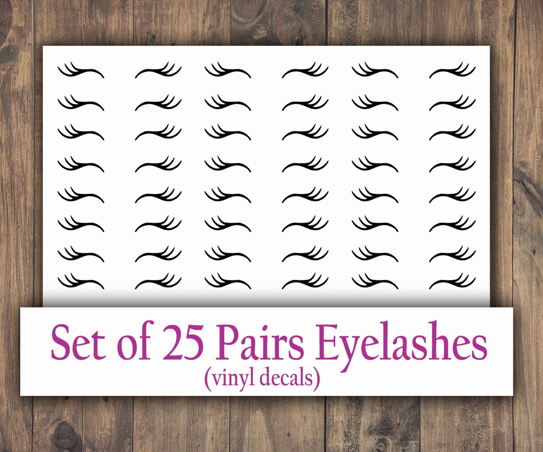 Set of 25 Eyelash Pairs Decals, Unicorn Eyelashes Stickers, Sleepy