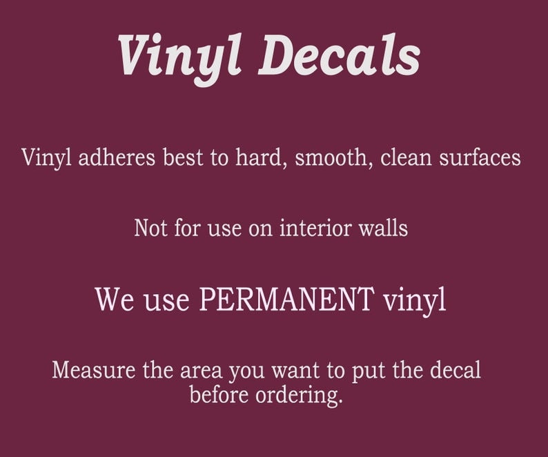 Puede incluir: Fondo granate con texto blanco. El texto dice "Vinilo Decals" y proporciona informaci&oacute;n sobre el producto, incluida la preparaci&oacute;n de la superficie y el tipo de vinilo. Tambi&eacute;n aconseja medir el &aacute;rea.