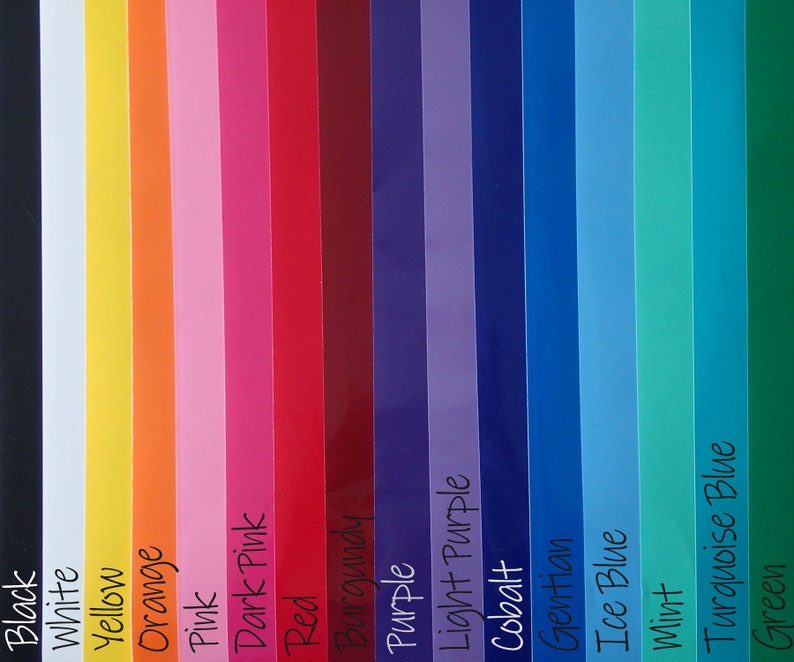 May include: A color palette featuring vertical strips of various colors, including black, white, yellow, orange, pink, red, purple, and green. Each color is labeled with its name in white text. The palette showcases a range of hues, from light to dark shades.