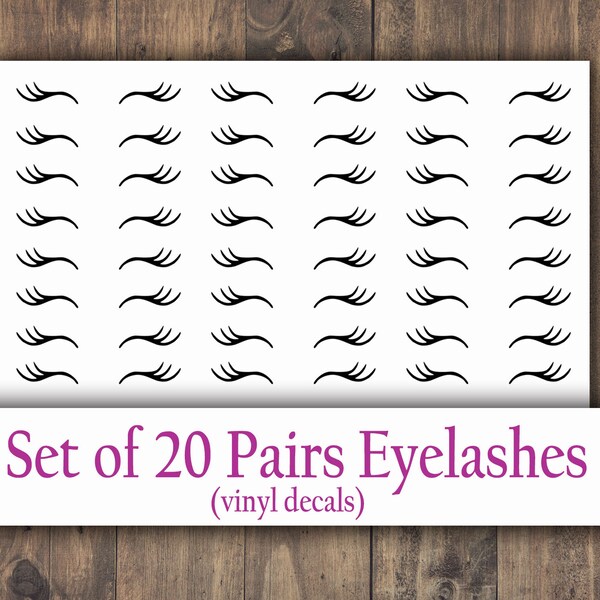 20 Pairs of Eyelash Decals, Unicorn Eyelashes Stickers, Sleepy Closed Eyes Decal, Unicorn Party Favor Stickers