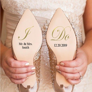 Personalized Marriage "I Do" Wedding Shoes Decal, Custom Mr. and Mrs. Last Name w/ Date, Bride Groom Shoe Stickers