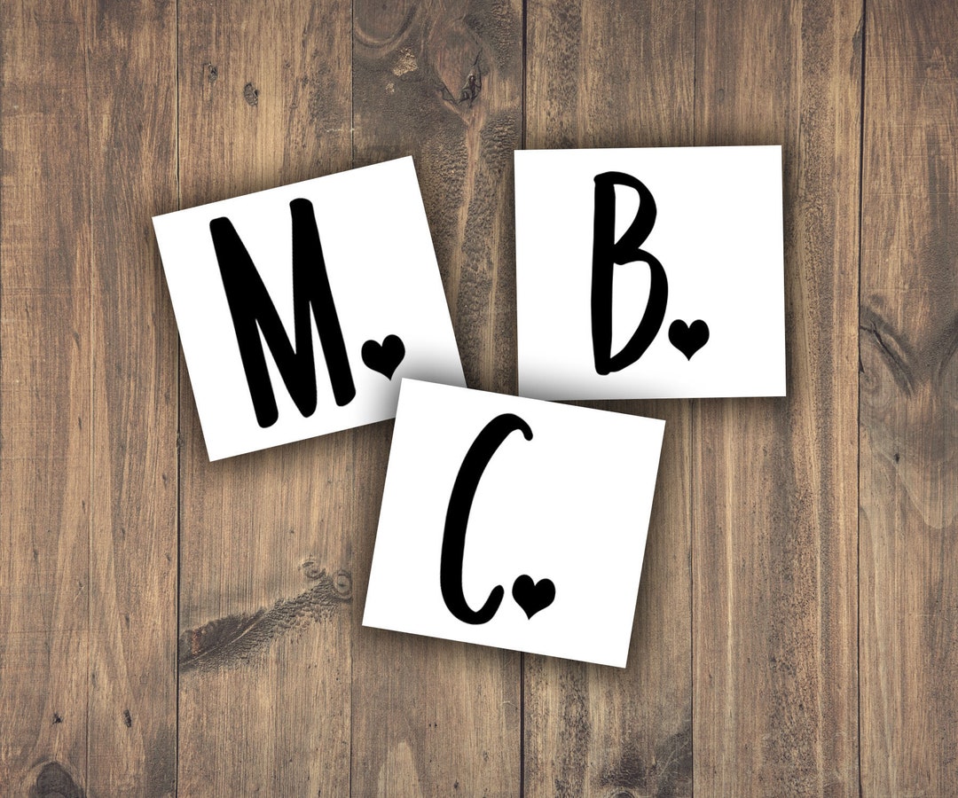 Single Letter Heart Monogram Vinyl Decal, Custom Name Car Window ...