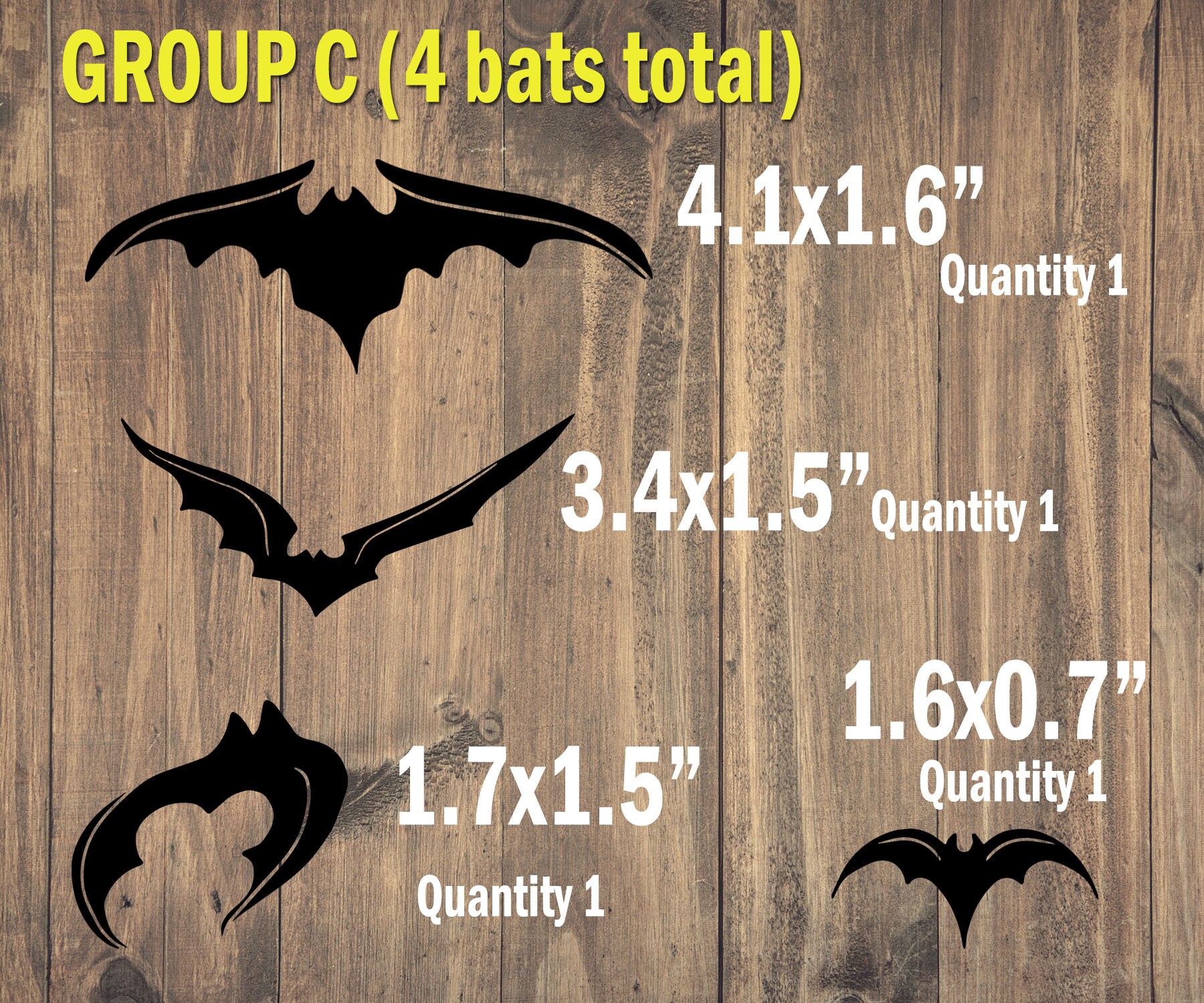 Bat Side Sticker Set of 4 Flying Bats Permanent Vinyl Decals, Bats Car Window Sticker ...