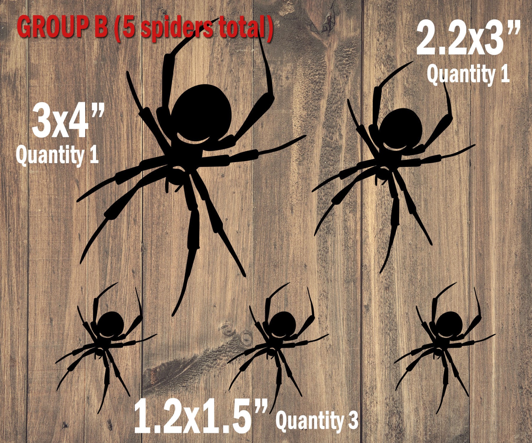 Sticker Spider Rectangular Set of 5 Spider Decals, Spider Stickers Assorted Sizes, Halloween Craft ...