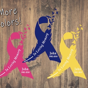 Custom Memorial Awareness Ribbons, Personalized Name and Dates In Loving Memory Ribbon, Car Window Sticker, Tribute to a Loved One