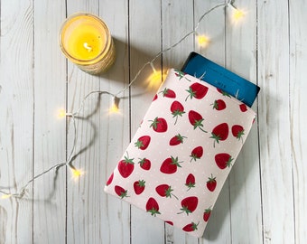 Strawberry Padded Book Sleeve | Book Protector | Book Holder | Bookish Gift