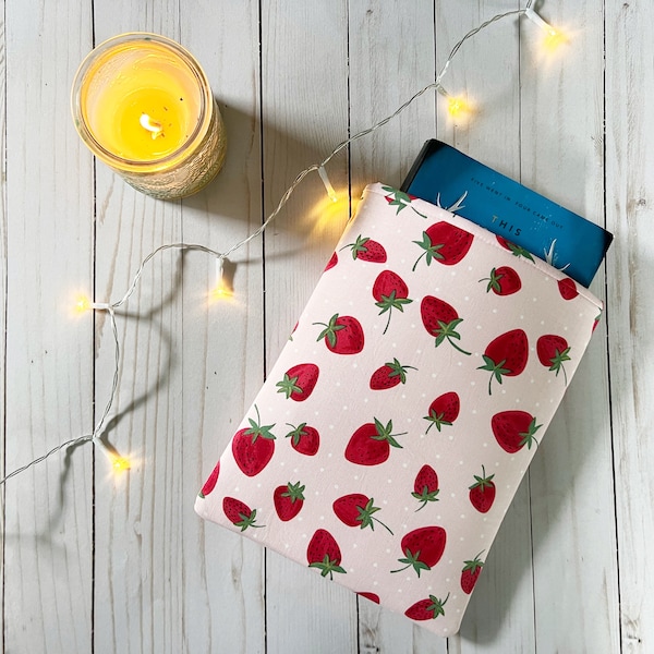 Strawberry Padded Book Sleeve | Book Protector | Book Holder | Bookish Gift