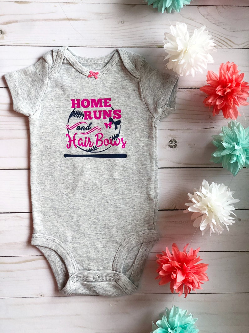 Home Run /& Hair Bows Baseball Girls One Piece Bodysuit Baseball Baby Gear Batter Up Baseball Lover Baby Shower Gift