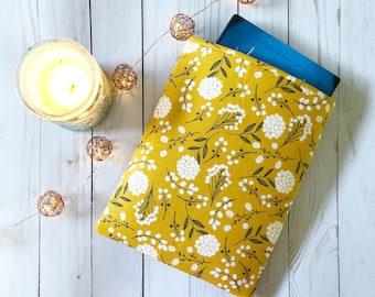Yellow Flower Book Sleeve | Book Protector | Holder | Gift | Padded Book Sleeve | Bookworm | Floral