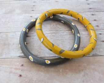 Grey and Yellow Wooden Bangles