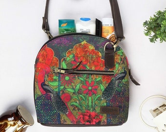 Colour Splash Flower Crossbody Bag, Printed Handicraft Fabric Crossbody Sling Bag for Women Ladies