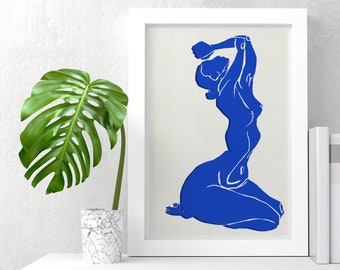 A5/A3/A4 Giclée Art Print|Moody Nude Blue|Decorative Wall Art|Female Body|Life Drawing|Figure Drawings|Matisse Cut Outs|Henri Matisse Prints