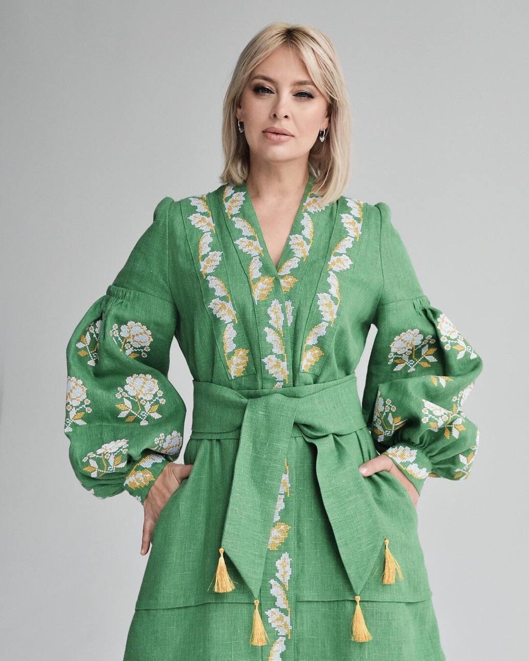 Embroidered Kaftan Dress Boho Applique Ukrainian Embroidery Etsy