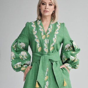Embroidered kaftan dress boho applique Ukrainian embroidery