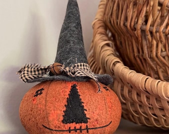 Primitive Jack-o-lantern pumpkin shelf sitter Halloween cottage decor