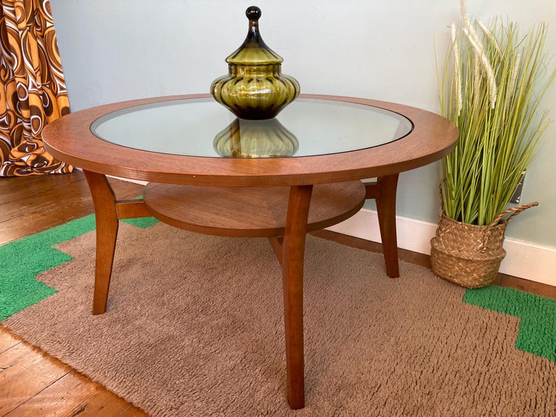 Mid Century Round Glass Top Coffee Table Etsy UK