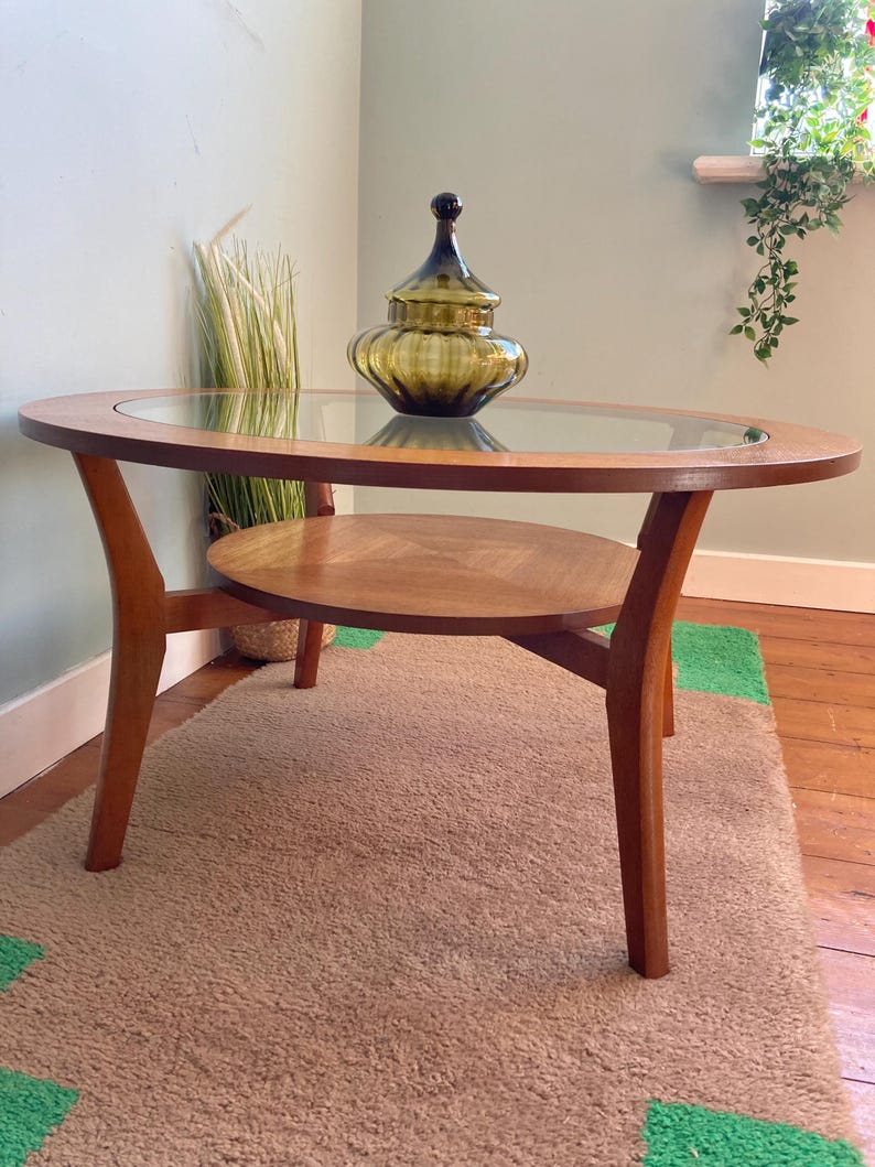 Mid Century Round Glass Top Coffee Table Etsy UK