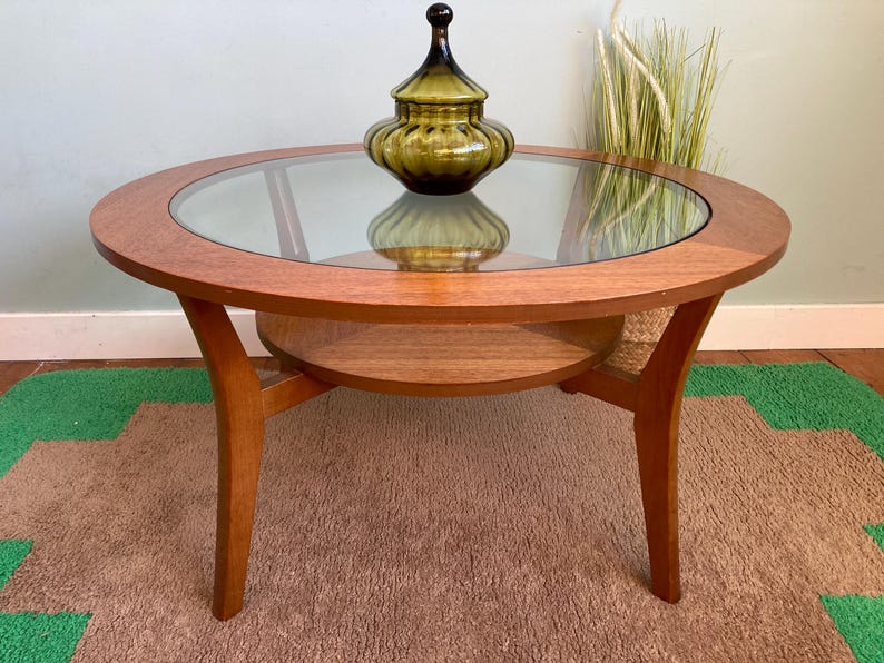 Mid Century Round Glass Top Coffee Table Etsy UK