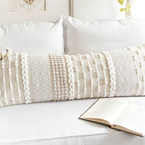 White Long Lumbar Pillow Coastal Boho Pillow Cover Handwoven Etsy