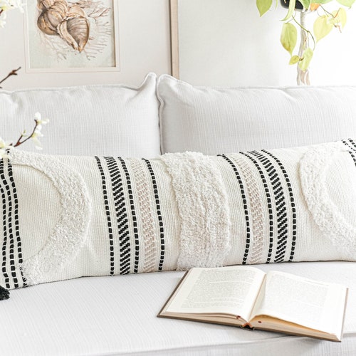 Lumbar Pillow Cover Black and off White Modern Tweed Etsy