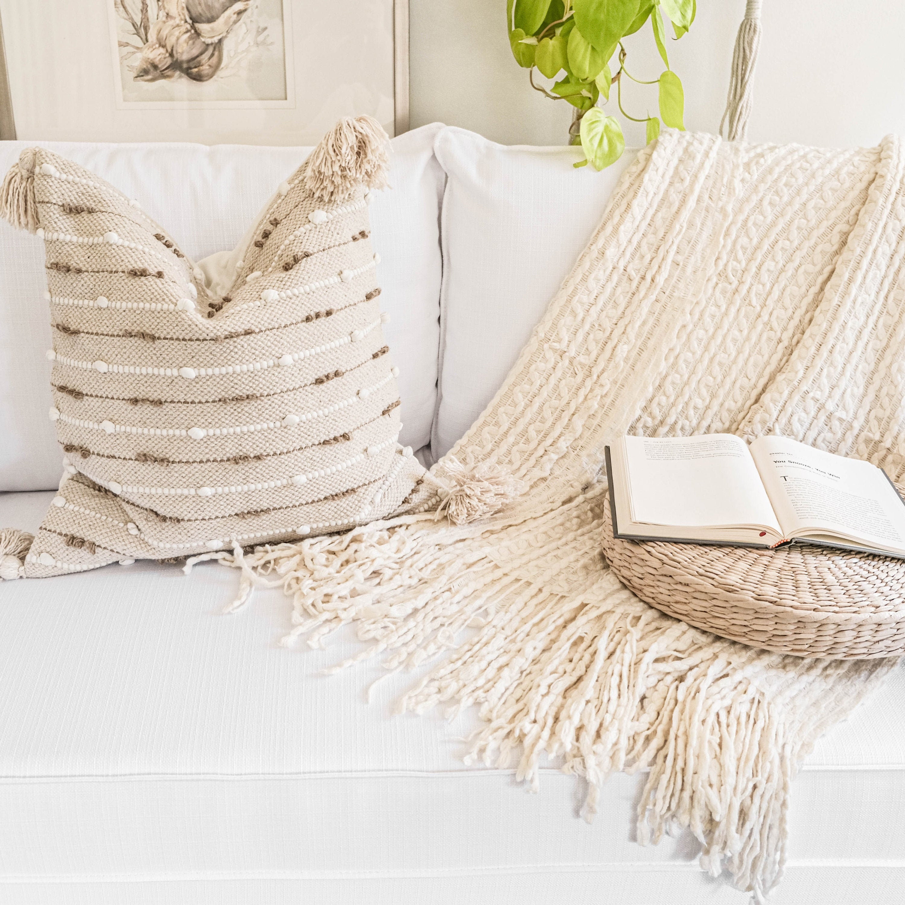 Textured light cream boho throw blanket with tassels lace Etsy