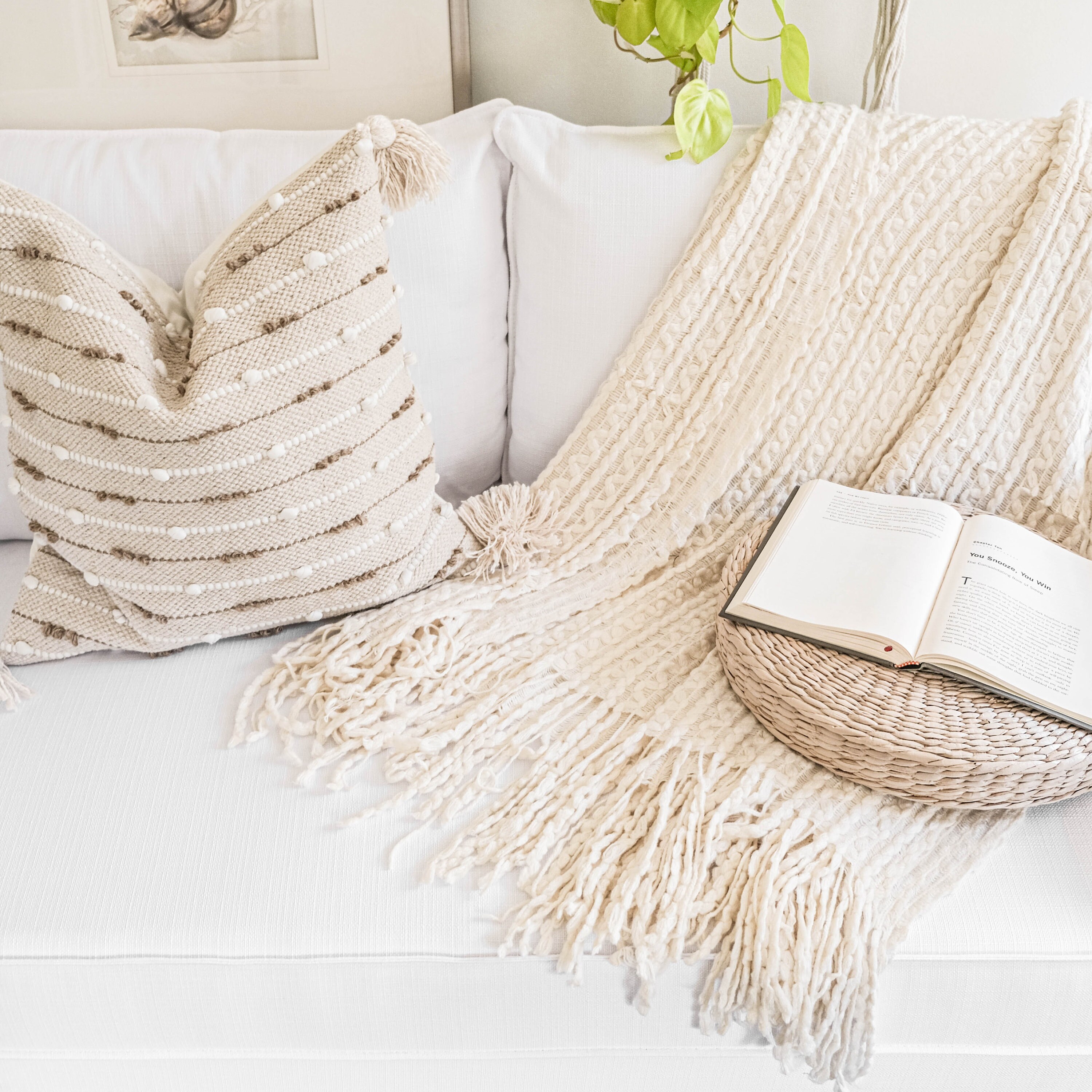 Lace woven throw blanket with fringe light cream lightweight Etsy