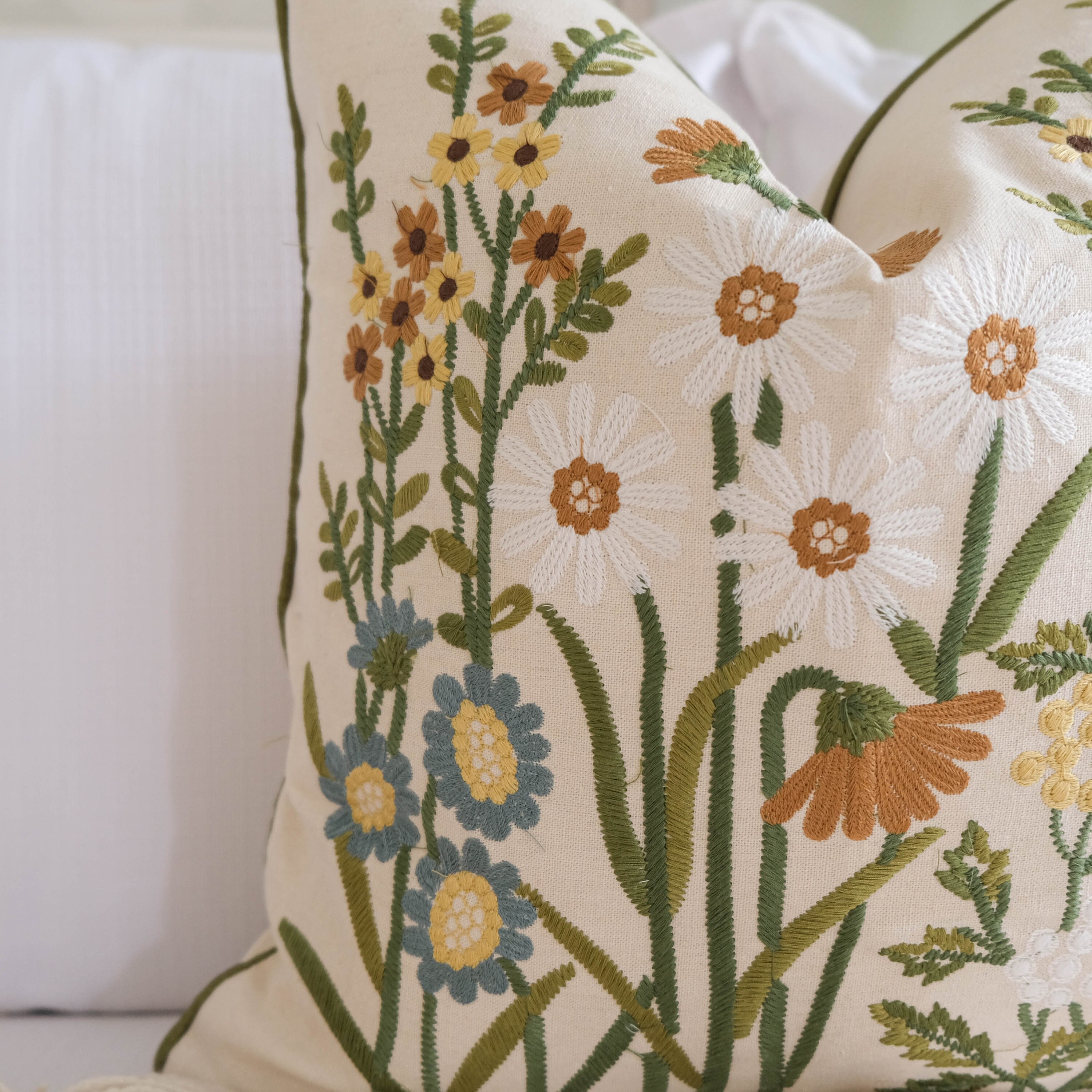 Floral embroidered linen pillow cover farmhouse cushion Etsy