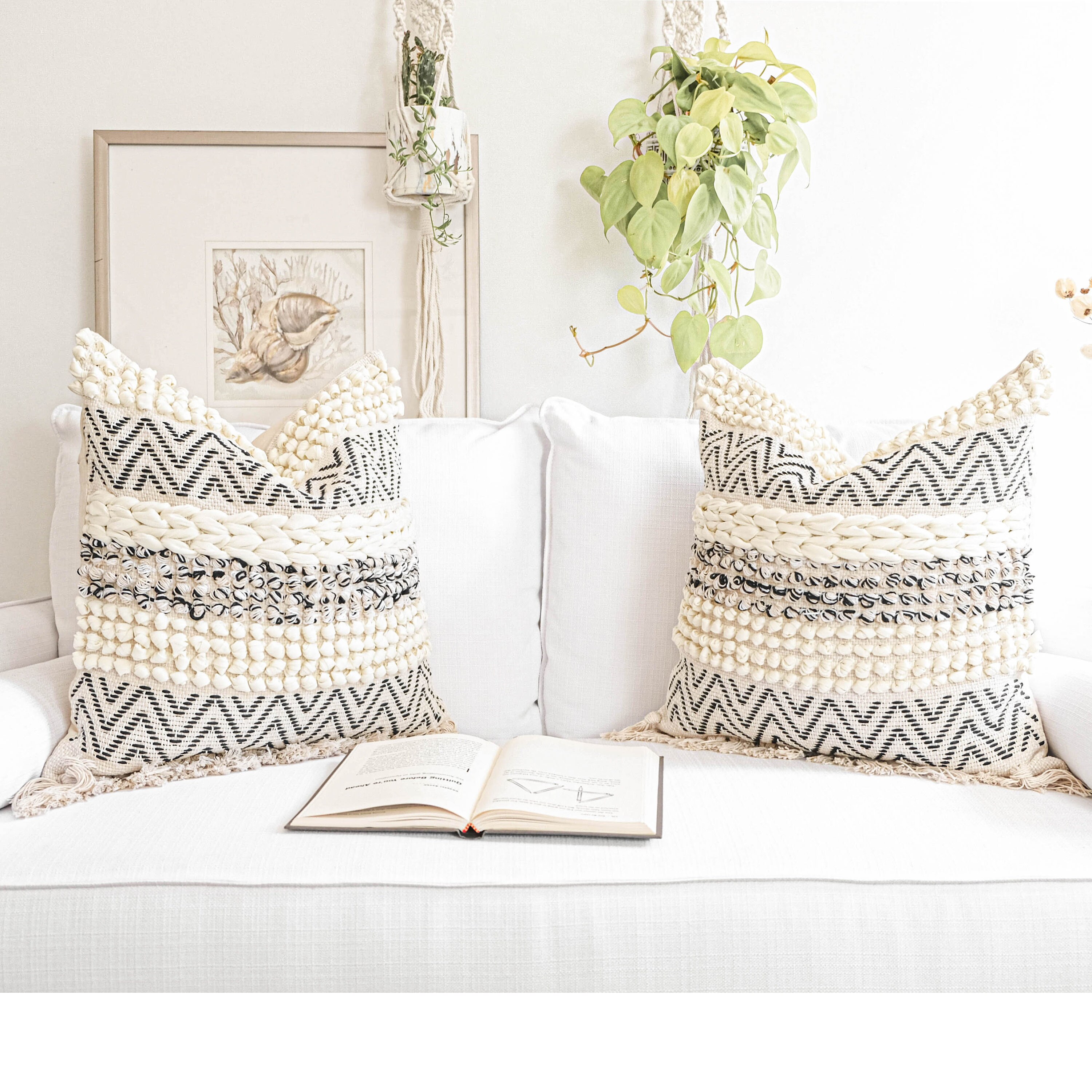 Lumbar Pillow Cover Woven Lumbar Pillow Cream Black Lumbar Etsy