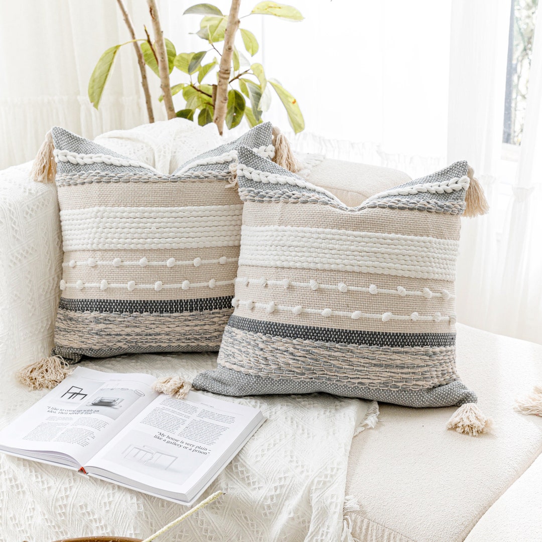 Gray Throw Pillow Cover Decorative Grey Boho Pillow Cover Textured