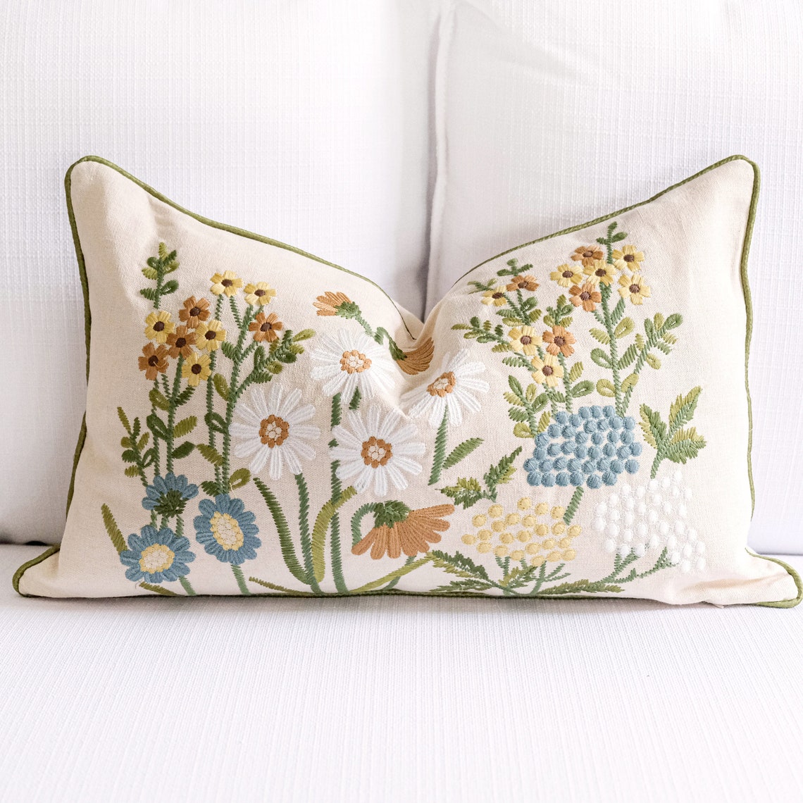 Farmhouse linen pillow cover embroider pillow cover floral Etsy